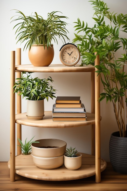 Houten planken met planten AI gegenereerd