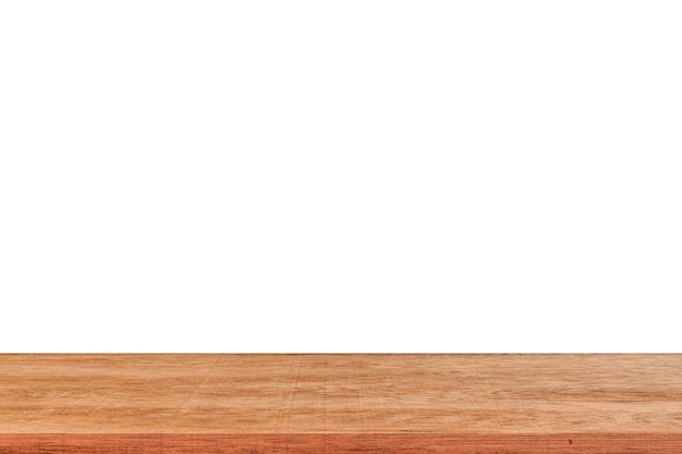 Houten planktafel geïsoleerd op witte achtergrond Leeg houten plank voor reclame of tentoonstelling van producten
