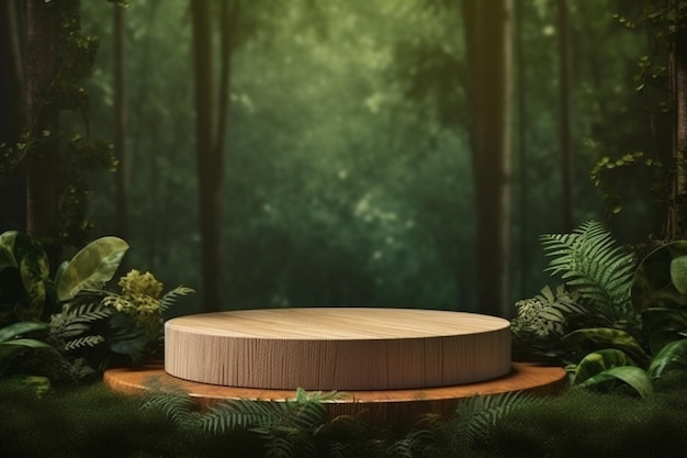 Houten podium bedekt met bomen