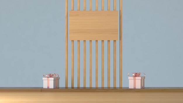 houten podium met cadeau 3D-rendering