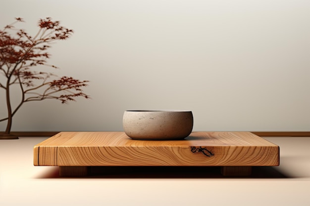 houten podium mockup japanse stijl