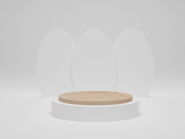 Houten podium op witte achtergrond Mock up voor show cosmetische product display Abstracte minimale scène met geometrische vormen 3d render
