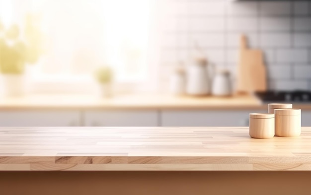 Houten potten op een houten tafel in de keuken AI Generative AI