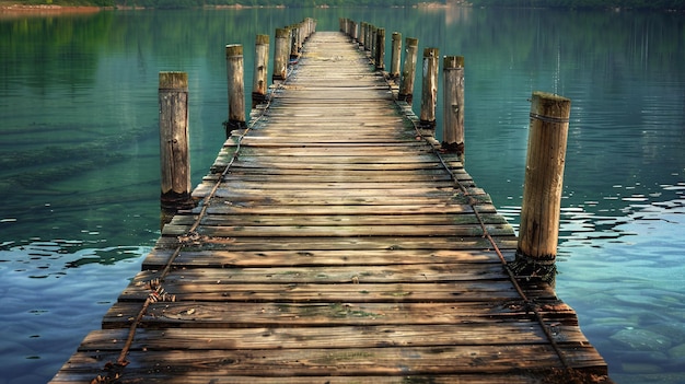 Houten promenade met uitzicht op het meer