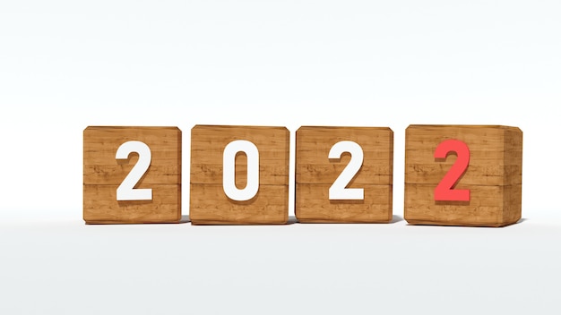 Houten puzzel van het jaar 2022, 3D-rendering