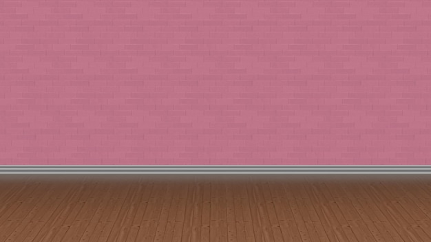 Houten roze vloer bakstenen muur achtergrond afbeelding 3D-rendering