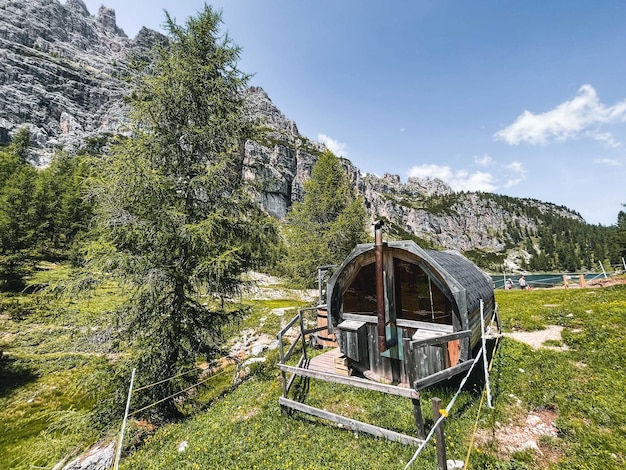 Foto houten sauna bij de croda da lago