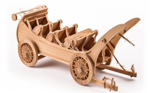 Foto houten speelgoedwagen geïsoleerd op witte achtergrond