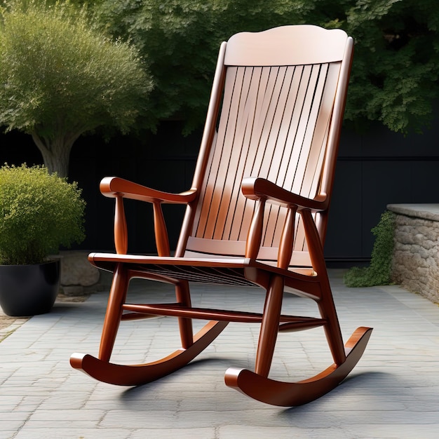 houten stoel op het strandmoderne stijlvolle houten schommelstoel op het terras van een leeg huis