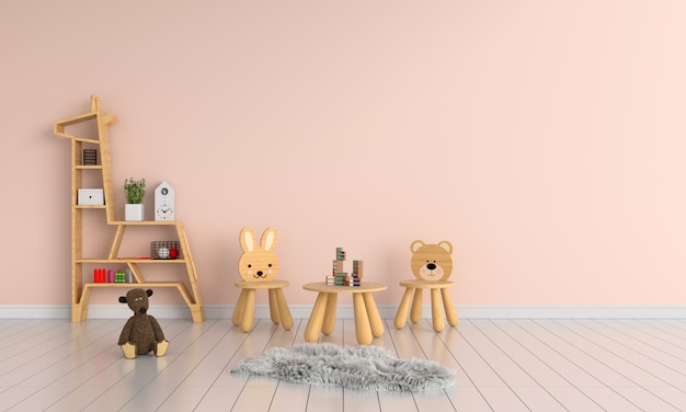 Houten tafel en stoel in de kinderkamer