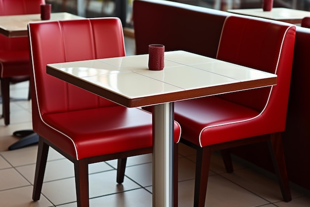 Houten tafel en stoelen in een modern restaurant 3D-weergave
