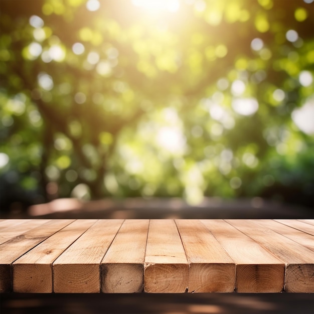 Houten tafel en zomer achtergrond