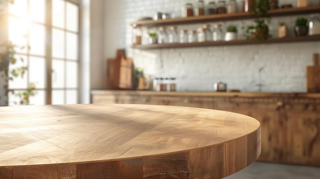 Houten tafel in de keuken bij het raam