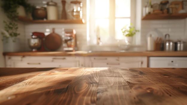 Foto houten tafel in de keuken bij het raam