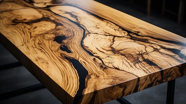 Foto houten tafel in de woonkamer unieke meubels gemaakt van uniforme stukken hout