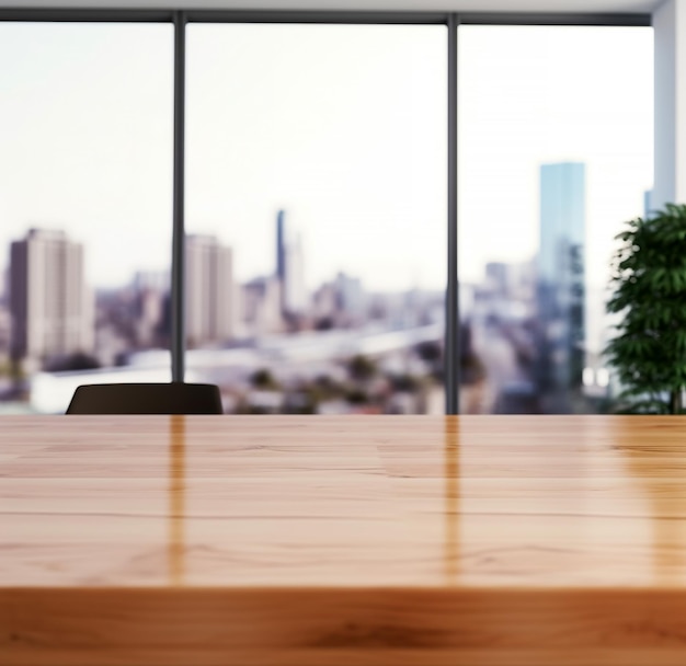 Houten tafel in een licht kantoor