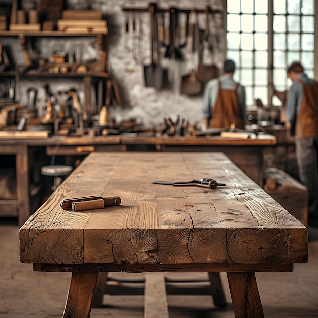 Houten tafel in houtwinkel