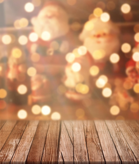 houten tafel Kerst licht bokeh achtergrond wazig