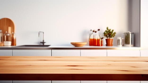 Houten tafel keuken mockup ontwerp productpresentatie achtergrond Generatieve AI