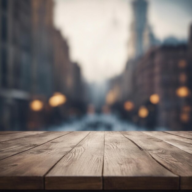 Foto houten tafel met achtergrond winterseizoen