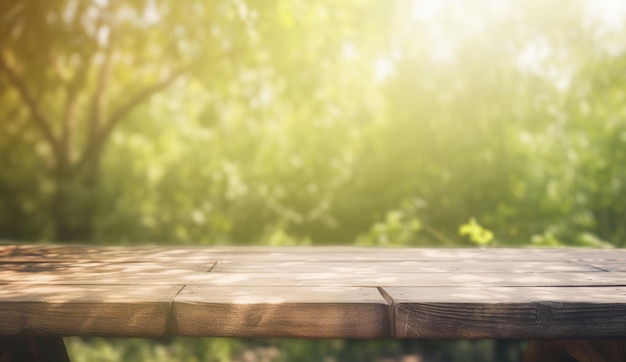 Houten tafel met een houten tafel voor een bos