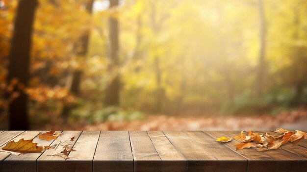 houten tafel met herfst achtergrond stock foto van houten tafel met herfst bos achtergrond met le