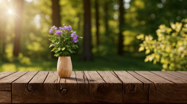 houten tafel met natuur achtergrond