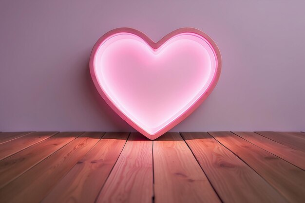 houten tafel met roze hart lichte achtergrond