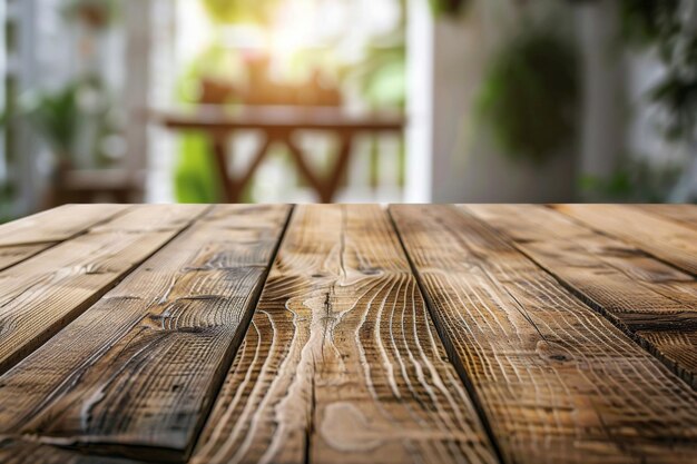 Houten tafel met wazige achtergrond gemaakt met Generative AI