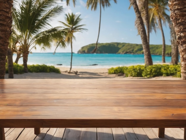 Houten tafel met zomerpalm