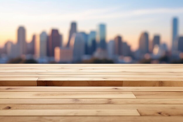 Houten tafelplaat op witte wazige achtergrond van het gebouw voor de montage van uw producten