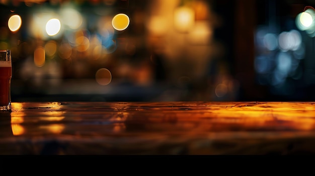 Houten tafeltop Bar met wazig licht bokeh in donkere nacht caferestaurant achtergrond Lif Generative AI