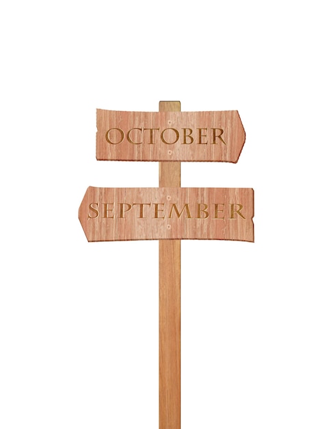 Foto houten teken alfabet september en oktober geïsoleerd op witte achtergrond object met clipping pad