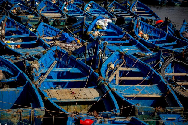 houten traditionele vissersboten in Essaouira, Marokko