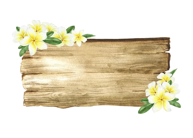 Houten uithangborden Houten bord met tropische plumeria bloemen en bladeren uithangbord met frangipani