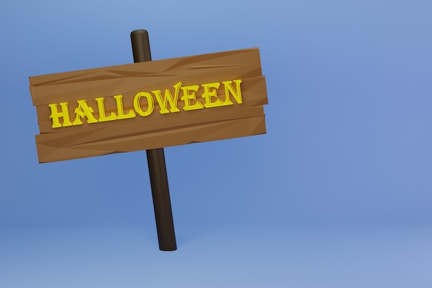 Houten verkeersbord of bord met de inscriptie Halloween 3d render