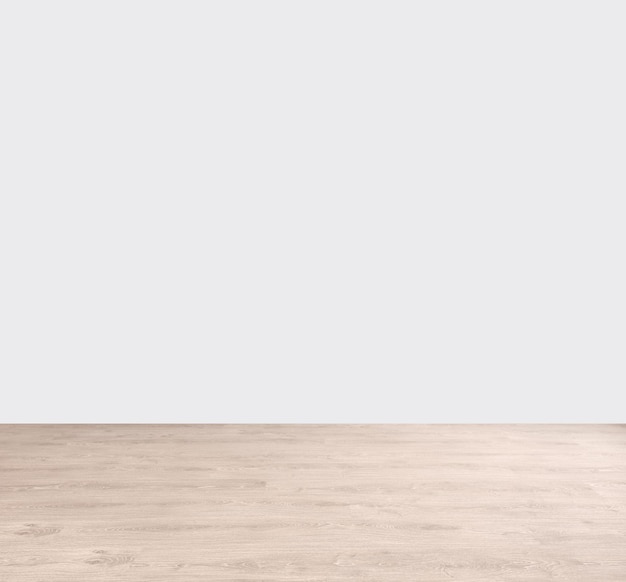 Houten vloer en witte achtergrond van de muur