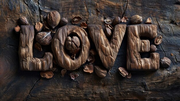 Houten Walnut Love concept creatieve horizontale kunst poster