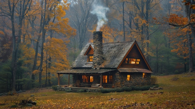 Houthut in het bos met rook opstijgen