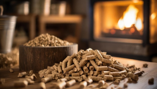 Foto houtpellets voor fornuis die warmte en duurzaamheid binnen symboliseren