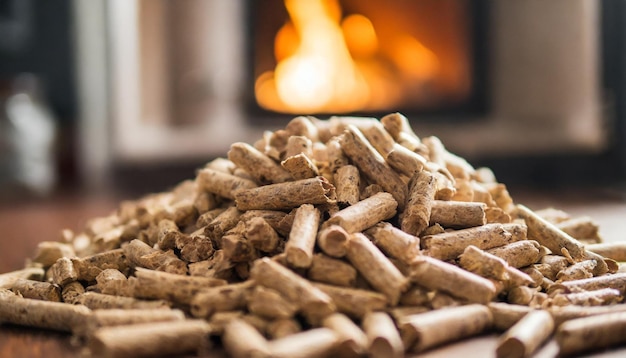 Foto houtpellets voor fornuis die warmte en duurzaamheid binnen symboliseren