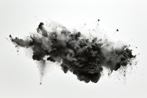 Houtskooldeeltjes in zwarte kleur verspreiden zich over een wit oppervlak en vertegenwoordigen de aanwezigheid van lucht po