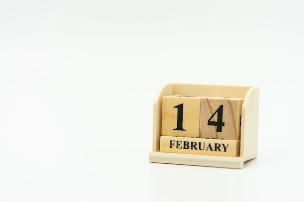 Houtwoord 14 FEBRUARI op kalender. Dag 14 ontmoet Valentijnsdag.