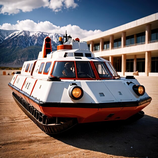 Photo hovercraft hovering floating vehicle of offroad amphibious transport