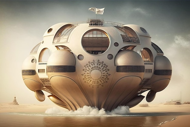 Hovercraft transports people from one floating city to another