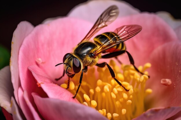 Hoverfly resting on a blooming rose