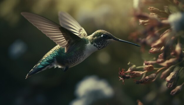 人工知能によって生み出された自然の授粉のために 虹色の翼を広げている