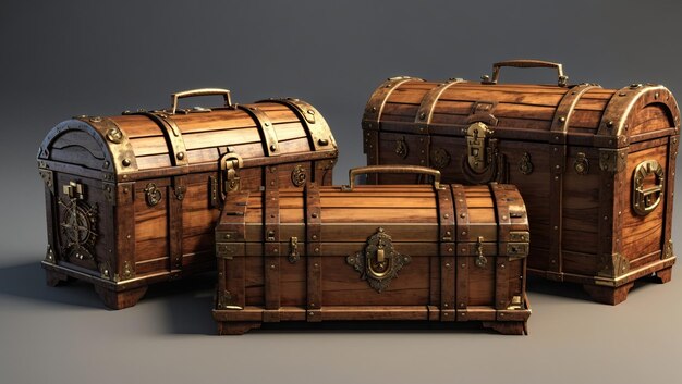 Photo how about assorted wooden chests in steampunk style