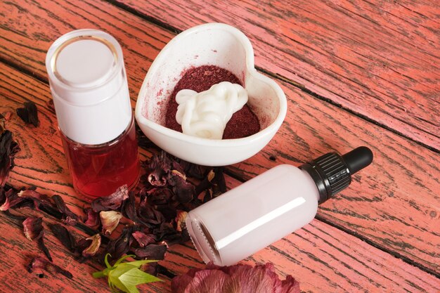 How to make hibiscus face mask step by step DIY natural cosmetics concept