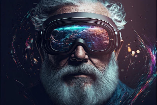 How Seniors Creating An Inclusive Metaverse Senior man in virtual reality glasses headset in ageinclusive Metaverse AI generative